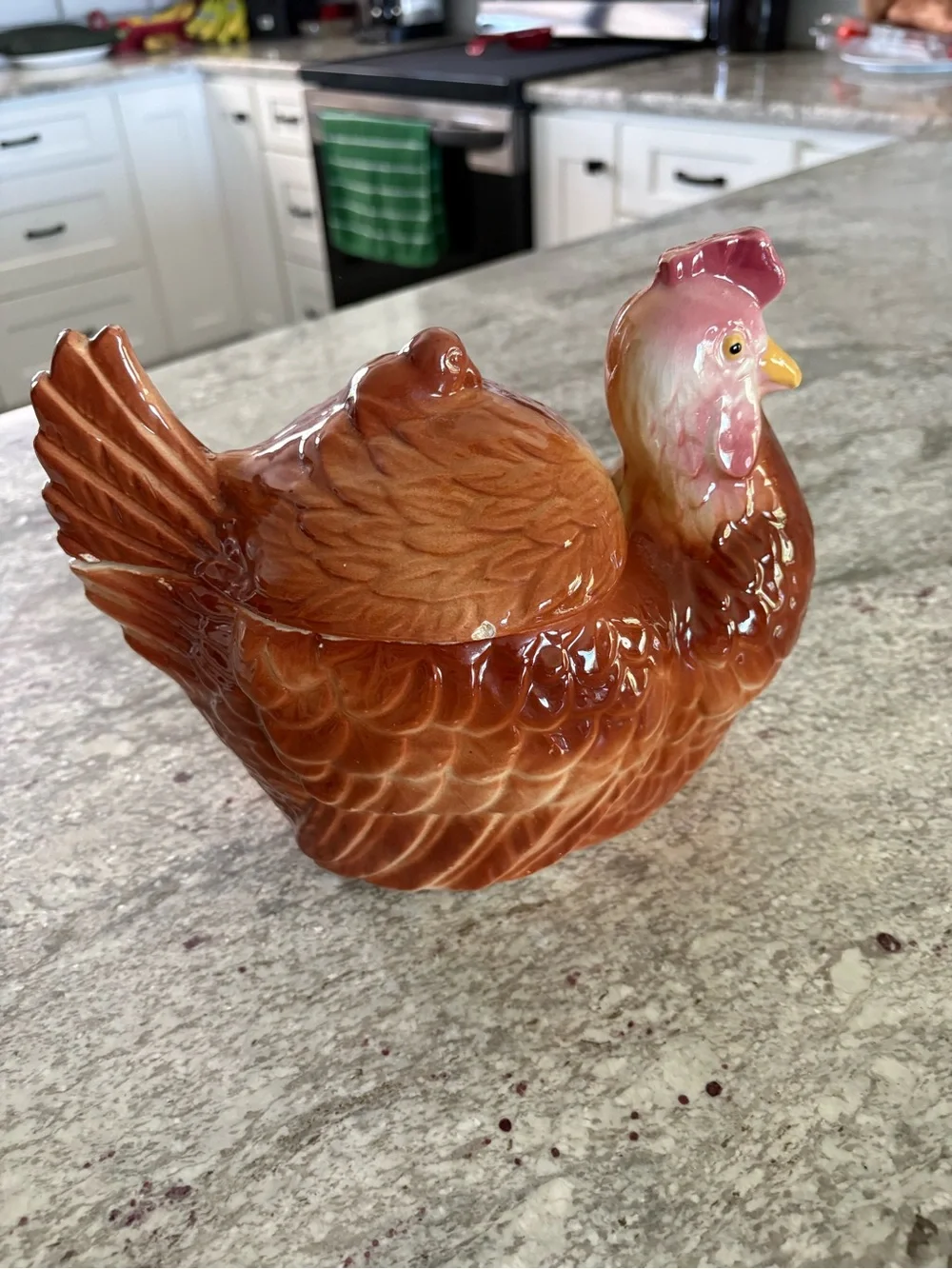 Vintage Brown Hen Chicken Covered Cookie Jar Canister Ceramic